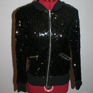 Berek Black Sequined Bomber Jacket - Sz S